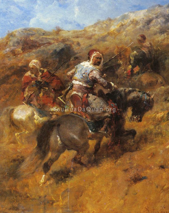 Arab Warriors On A Hillside - 阿道夫·施赖尔